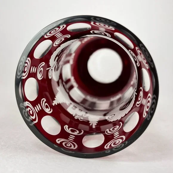 Vtg Egermann Vase Bohemian Ruby Red Cut To Clear Etched Glass Castle Bird Czech